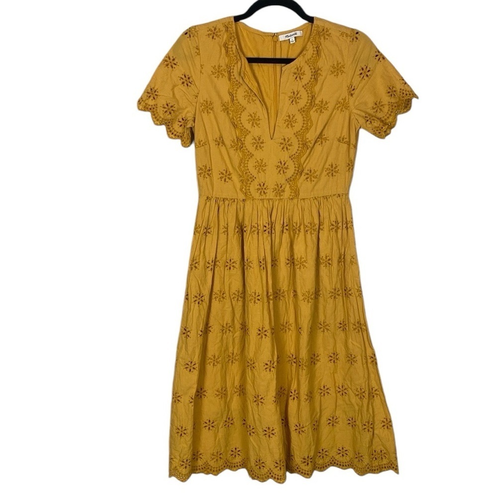 Madewell mustard yellow eyelet lace dress